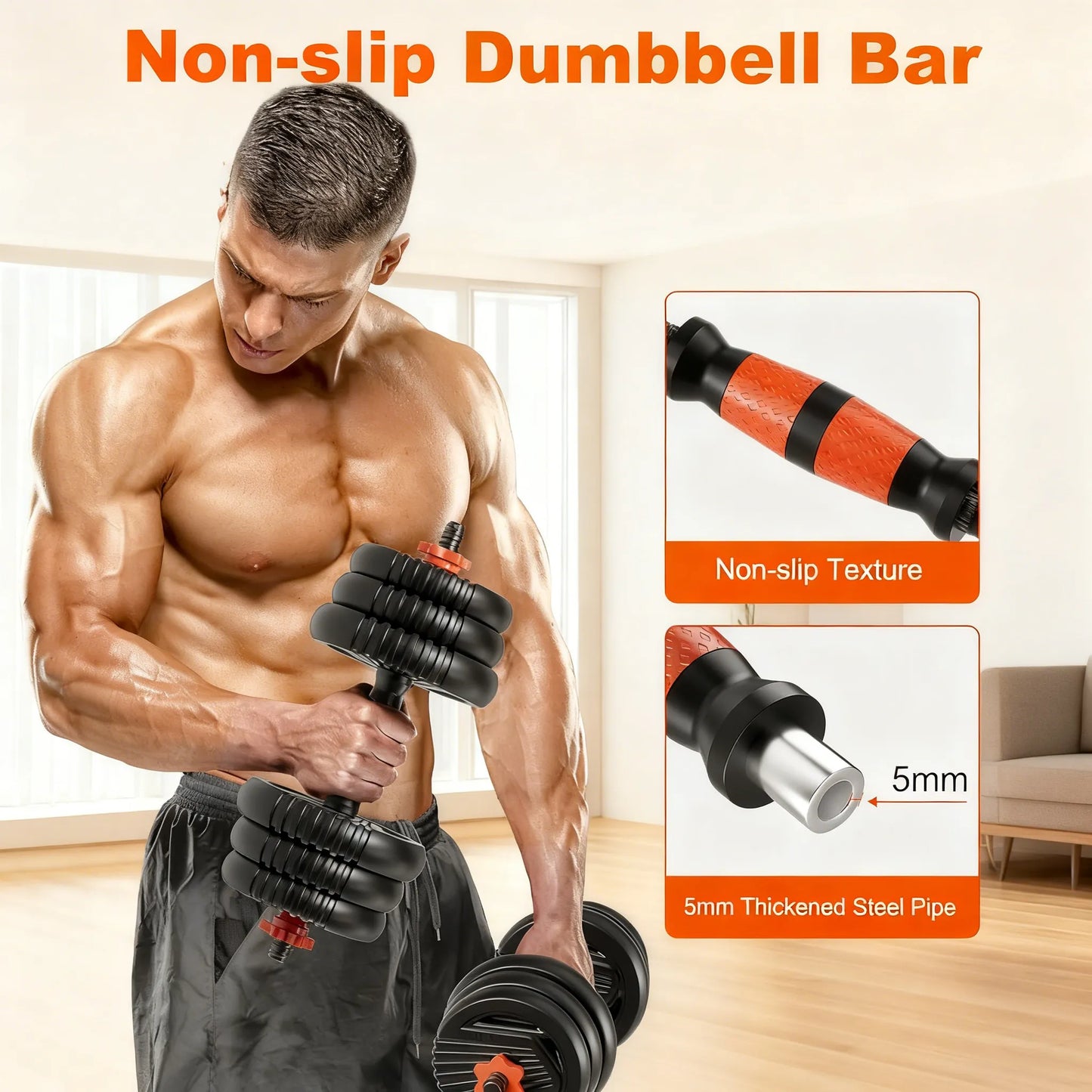 4-in-1 Adjustable Dumbbell Set (Up to 45LBS) with Space-Saving Storage