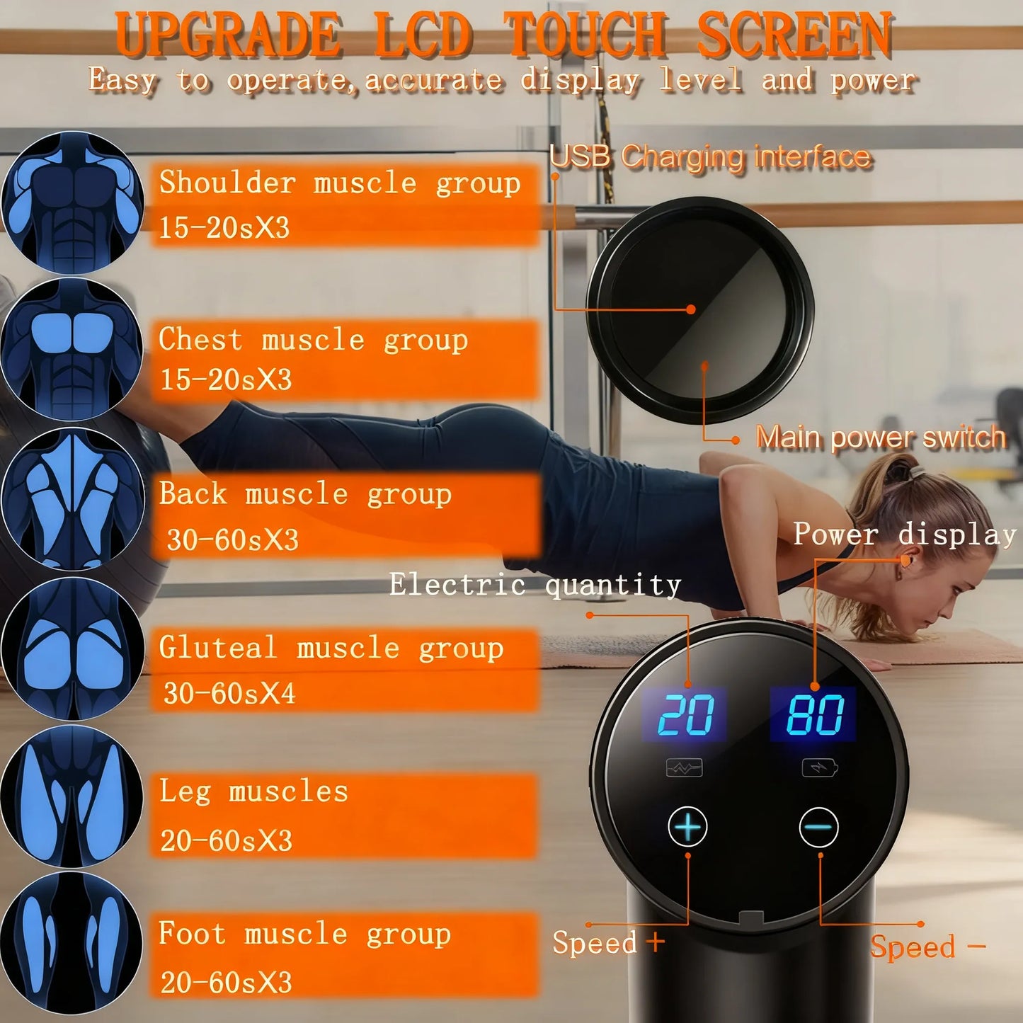 Deep Tissue Massage Gun with 8 Heads & 20 Speeds for Athletes