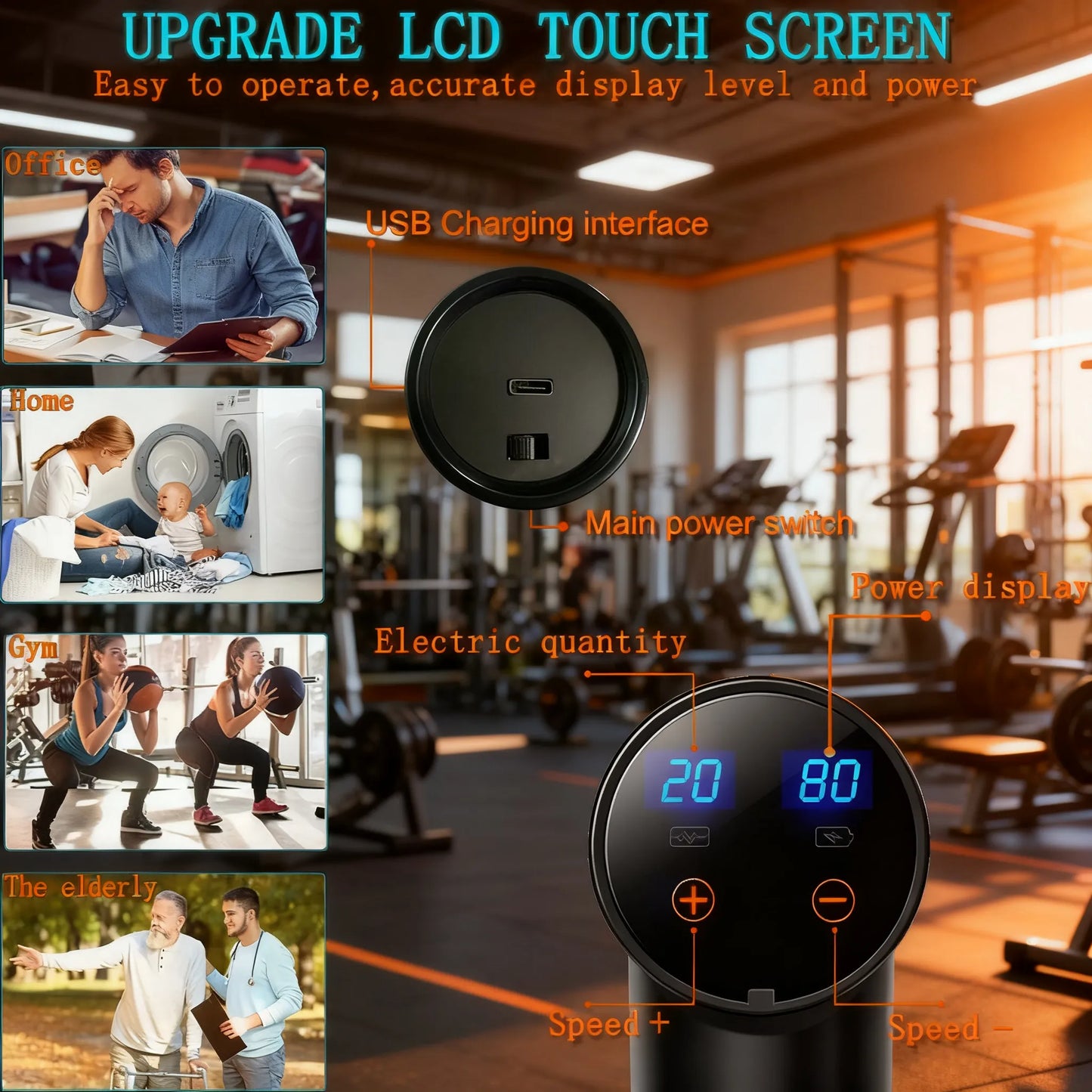 Deep Tissue Massage Gun with 8 Heads & 20 Speeds for Athletes