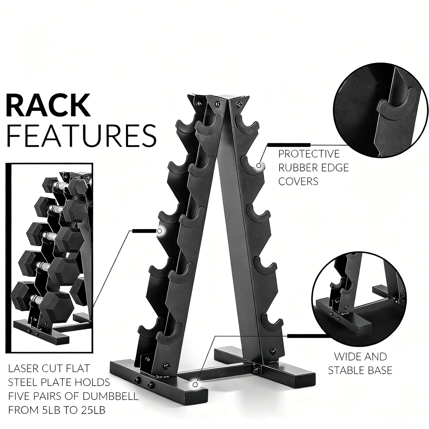 150LB Rubber-Coated Dumbbell Set with Vertical Storage Rack