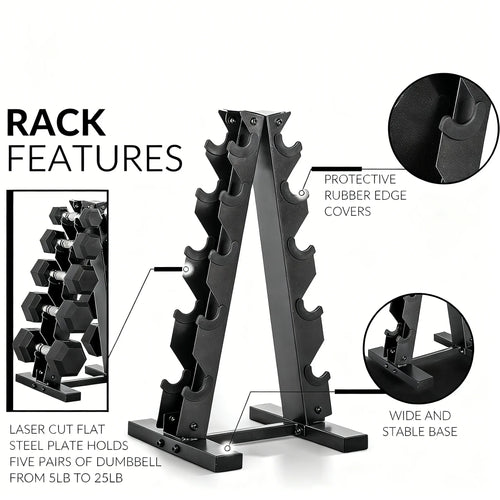 150LB Rubber-Coated Dumbbell Set with Vertical Storage Rack
