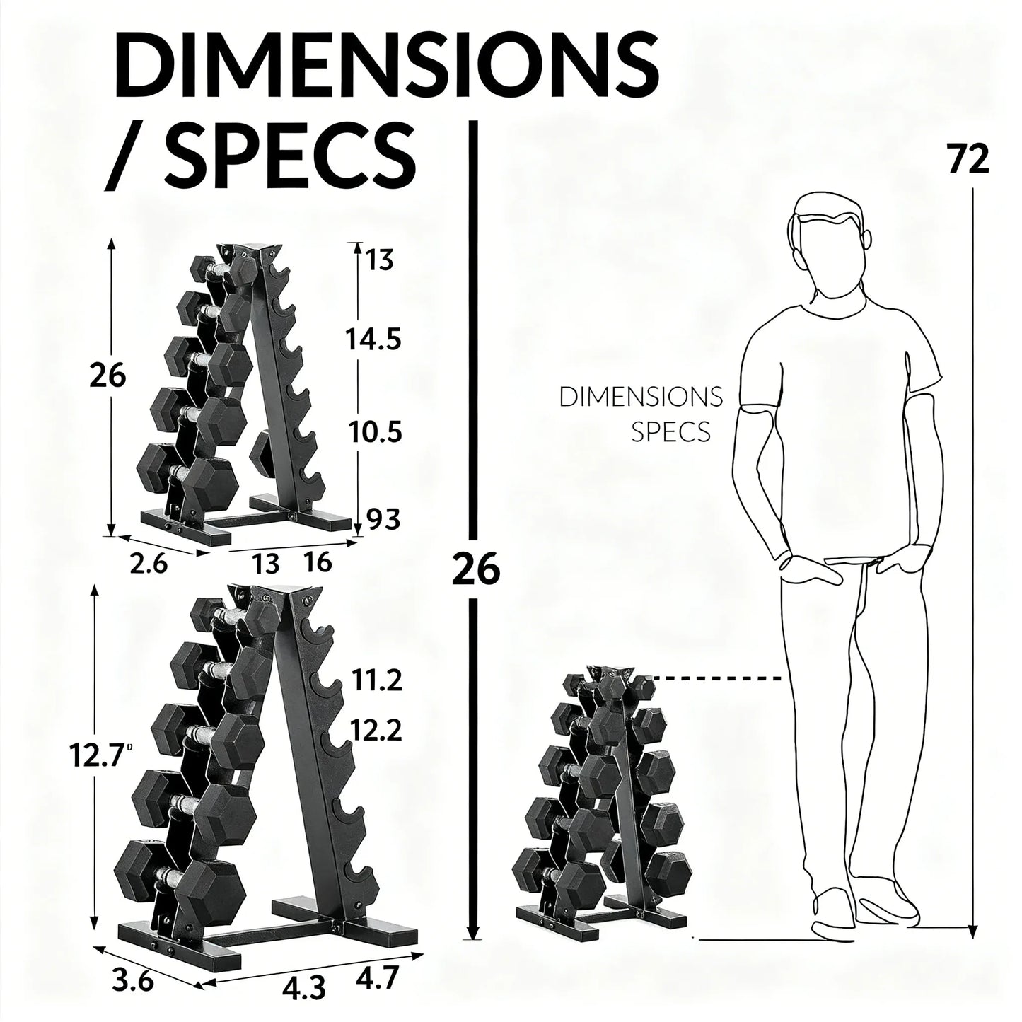 150LB Rubber-Coated Dumbbell Set with Vertical Storage Rack