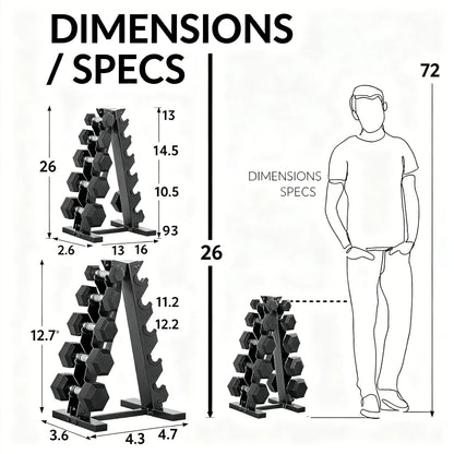 150LB Rubber-Coated Dumbbell Set with Vertical Storage Rack