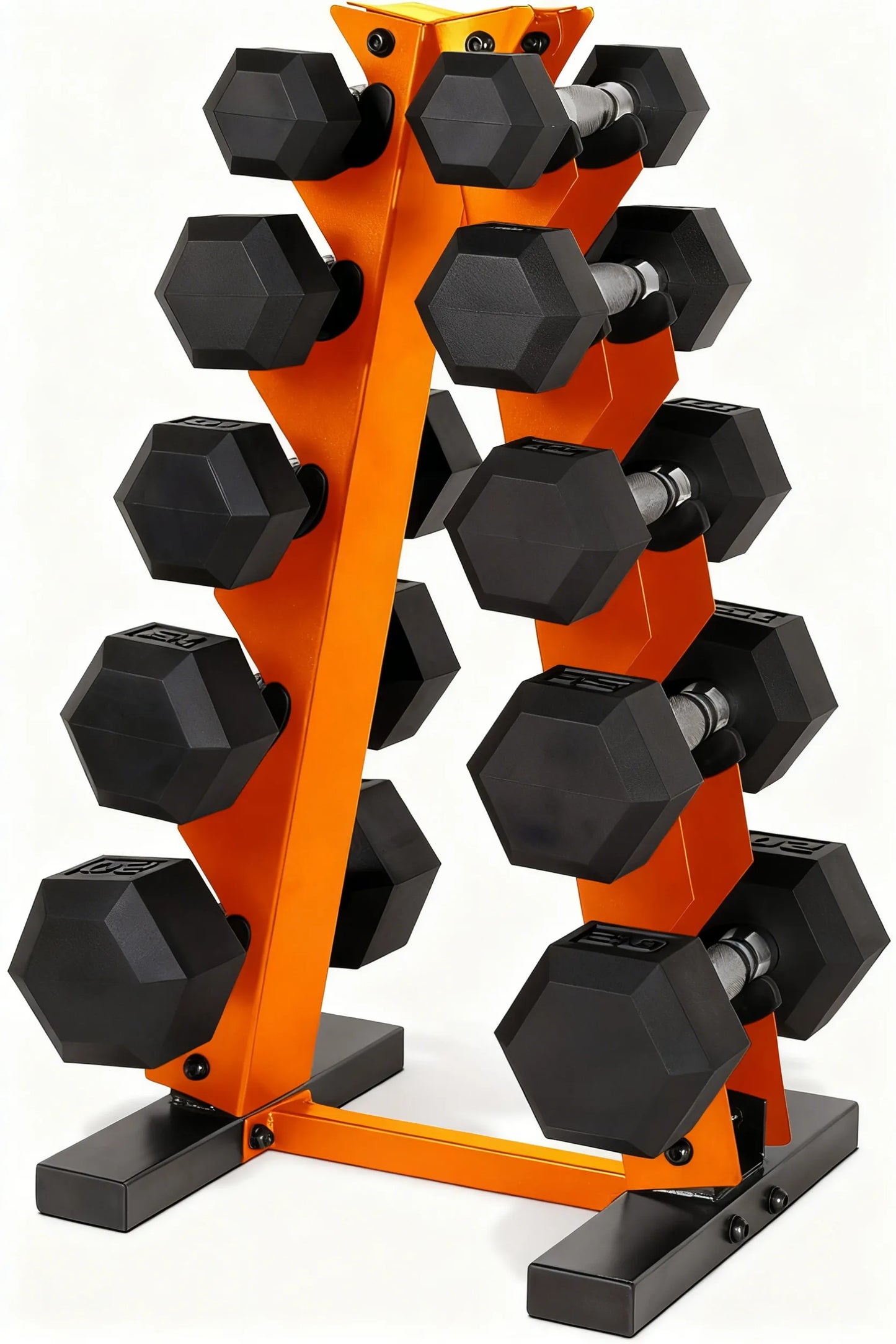 150LB Rubber-Coated Dumbbell Set with Vertical Storage Rack