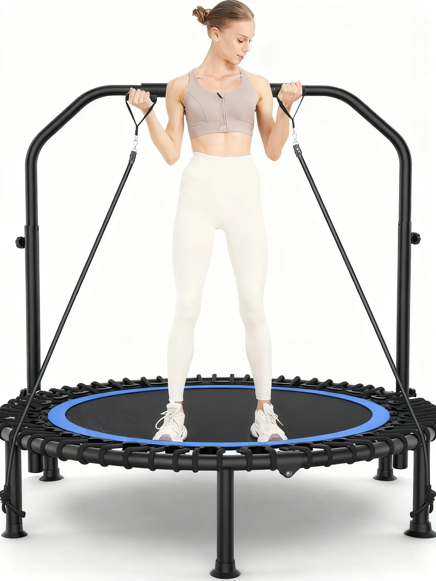 Foldable Home Trampoline with Stability Bar (15-Min Daily Full-Body Workout)