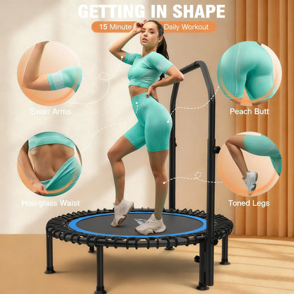 Foldable Home Trampoline with Stability Bar (15-Min Daily Full-Body Workout)