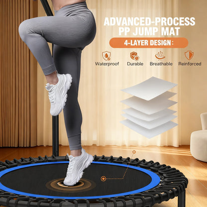 Foldable Home Trampoline with Stability Bar (15-Min Daily Full-Body Workout)