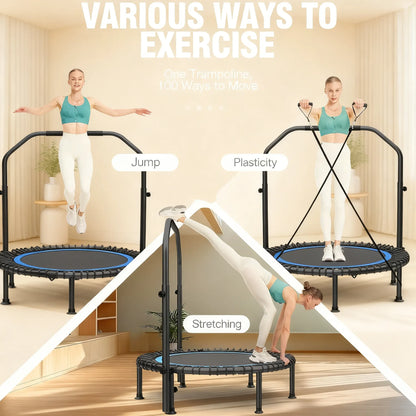 Foldable Home Trampoline with Stability Bar (15-Min Daily Full-Body Workout)