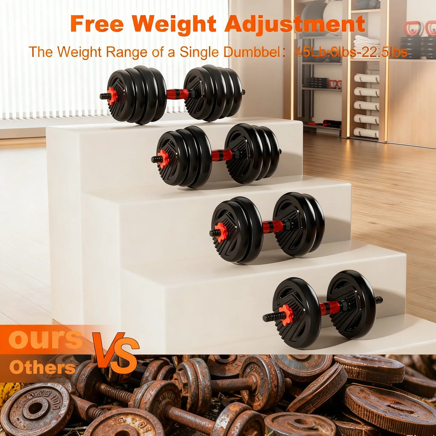 4-in-1 Adjustable Dumbbell Set (Up to 45LBS) with Space-Saving Storage
