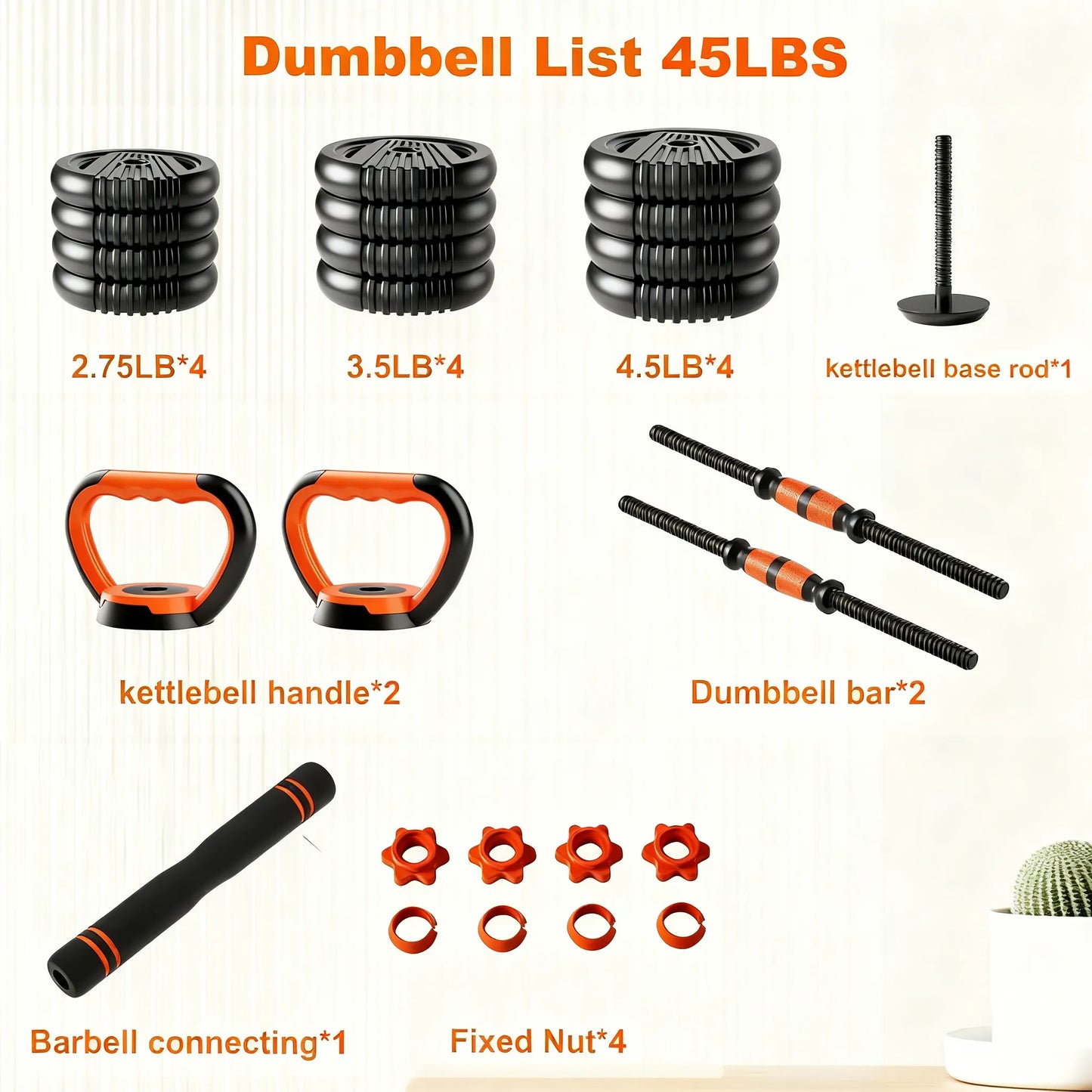 4-in-1 Adjustable Dumbbell Set (Up to 45LBS) with Space-Saving Storage