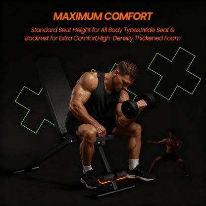 600LB Capacity Adjustable Foldable Weight Bench with 7-Position Backrest