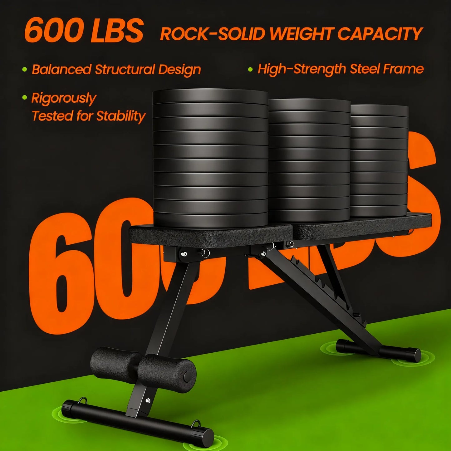 600LB Capacity Adjustable Foldable Weight Bench with 7-Position Backrest