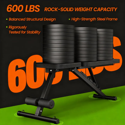 600LB Capacity Adjustable Foldable Weight Bench with 7-Position Backrest