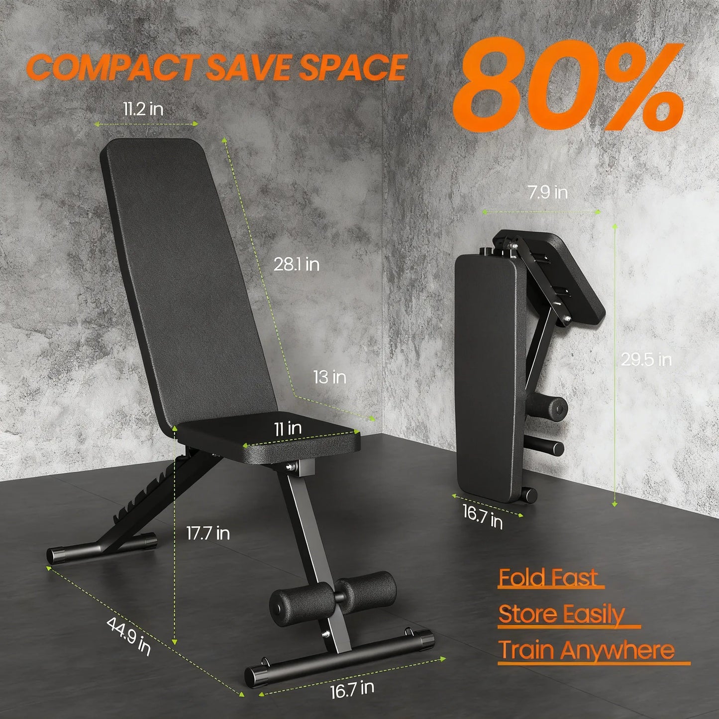 600LB Capacity Adjustable Foldable Weight Bench with 7-Position Backrest