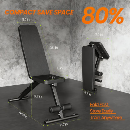 600LB Capacity Adjustable Foldable Weight Bench with 7-Position Backrest