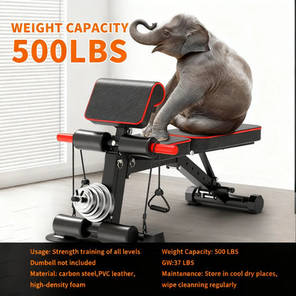 500LB Capacity Foldable Adjustable Weight Bench with Resistance System